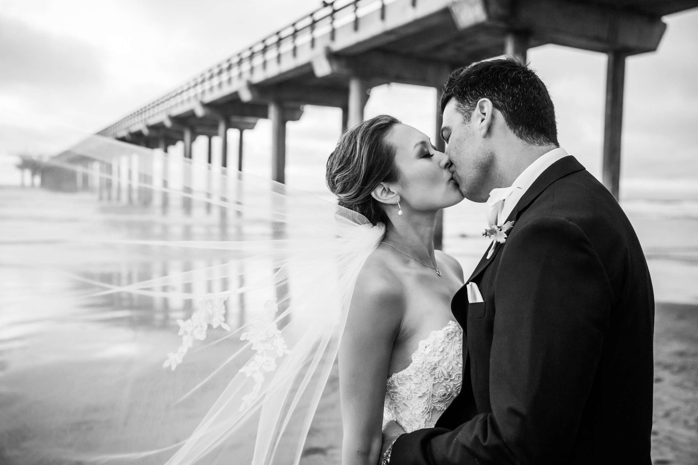 Beach, Veil at Scripps Seaside Forum Wedding coordinated by I Do Weddings, Kris and Ross Wedding Photo #12 by True Photography