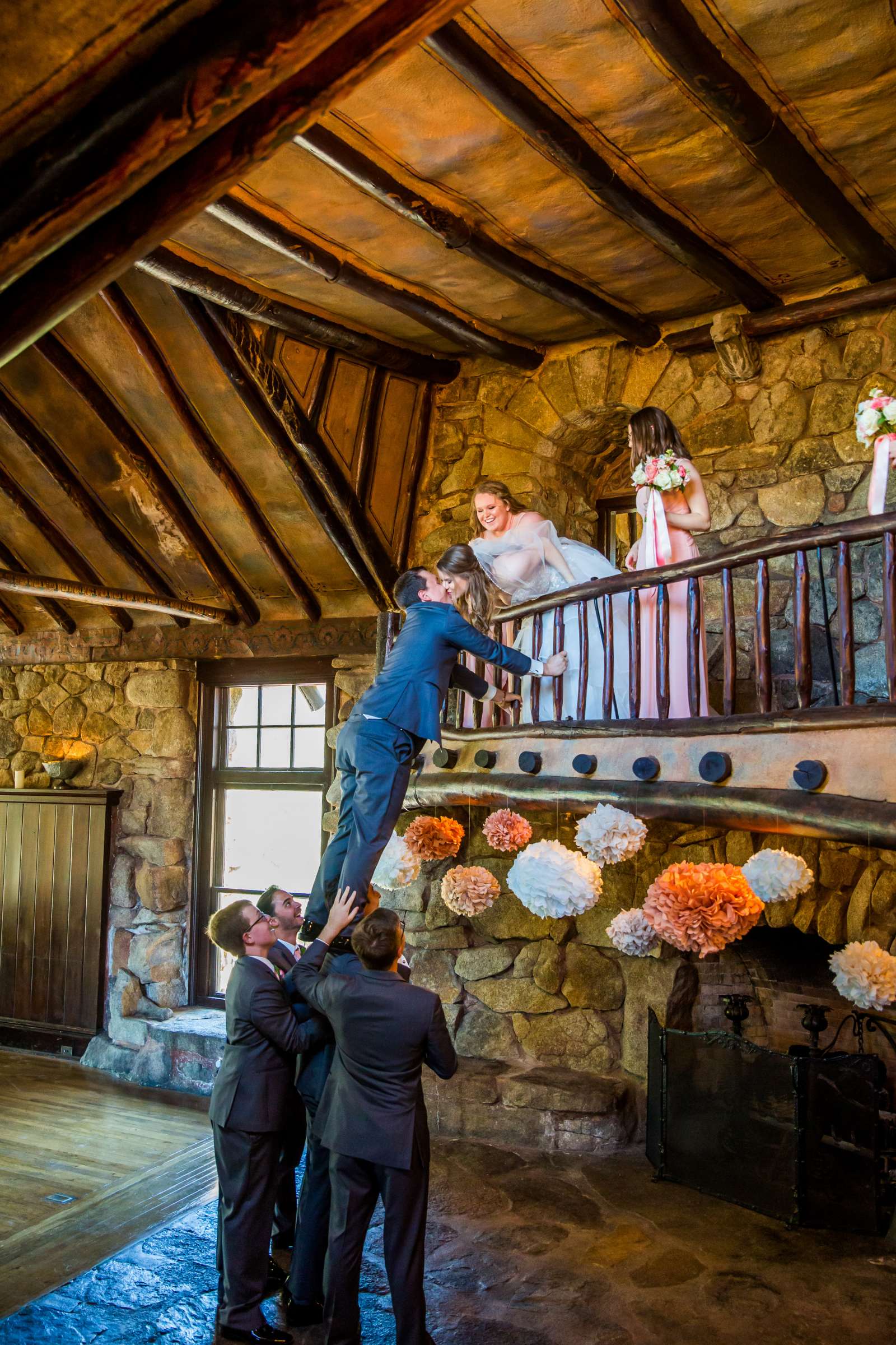 Funny moment at Mt Woodson Castle Wedding coordinated by Personal Touch Dining, Nicole and Noah Wedding Photo #9 by True Photography